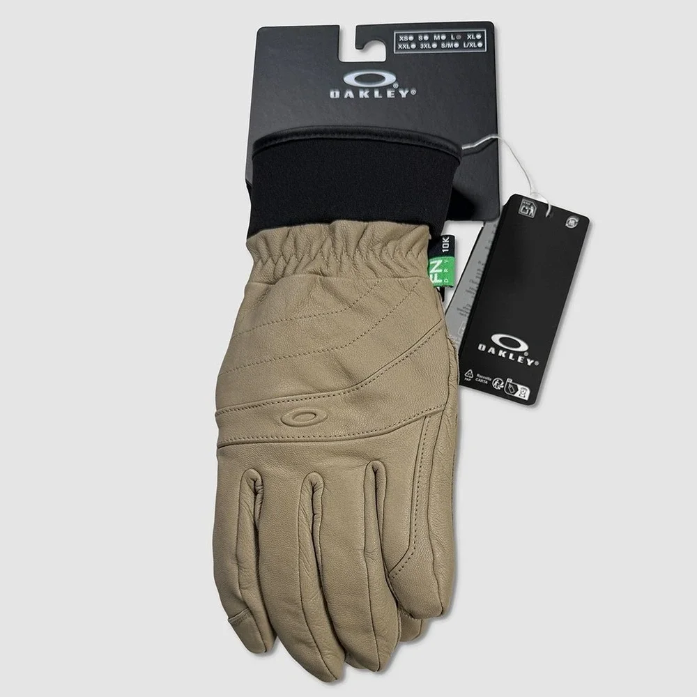Oakley Peak Leather Gloves - Womens Size Large Pebble / Black - #49831-M4